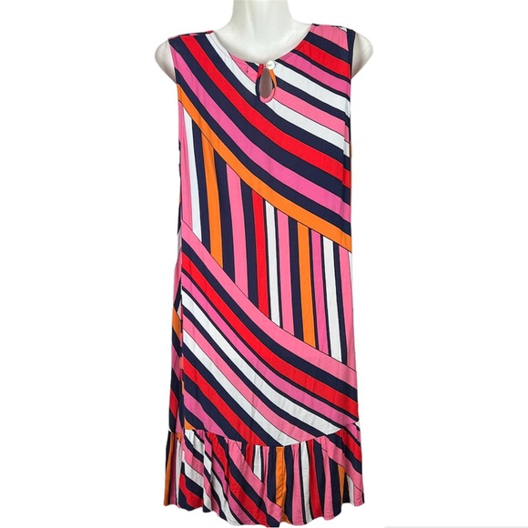 Mister Zimi Shift Mini Dress Multicoloured Stripes Ruffle Boho Hippie Size S 10 - Picture 3 of 9